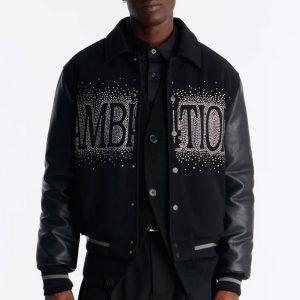 Ambition Crystal Collared Varsity Jacket - Black