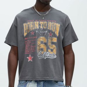 Born To Run Short Sleeve Cropped Tee - Charcoal