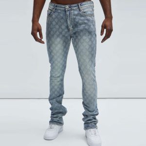 I Be Jeweled Stacked Skinny Flare Jeans - Light Blue