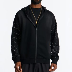 City Code Embellished Zip Up Hoodie - Black