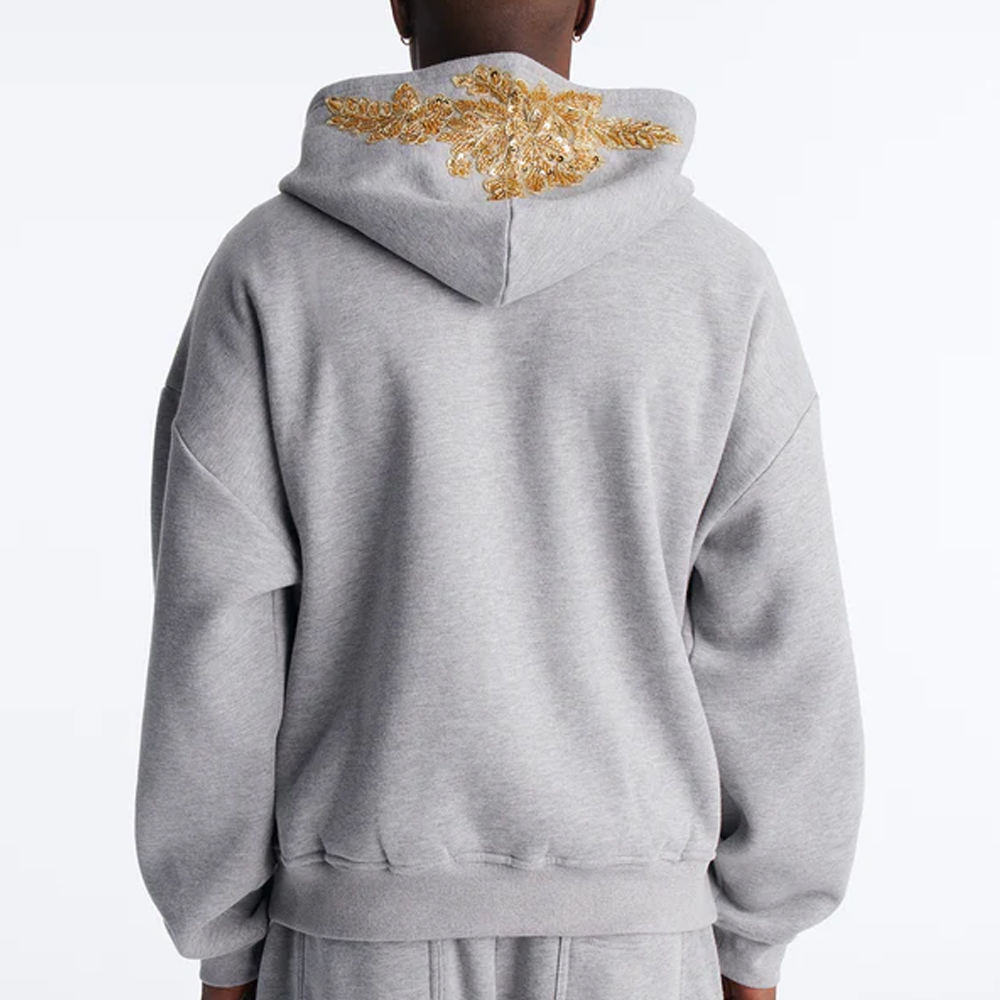 Oversized Rogue Sequin Applique Zip Up Hoodie - Grey - Image 2