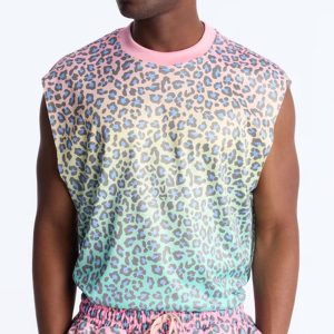 Relaxed Electric Rave Leopard Sleeveless Crew Neck Tank - Multi Color