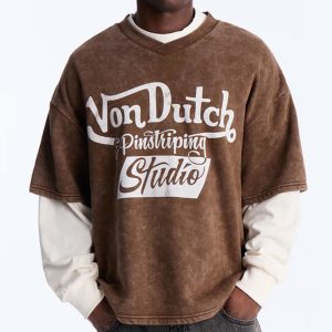Von Dutch Studio Oversized Fleece Twofer - Brown