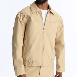 Delaro Embroidered Bomber Jacket - Khaki
