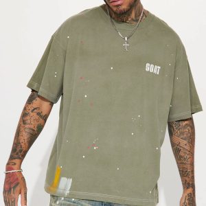 GOAT Paint Splatter Oversized Short Sleeve Tee - Olive