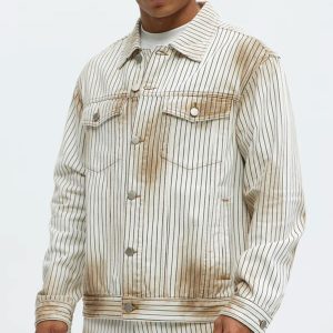 Byron Striped Vintage Trucker Jacket - Cream/combo