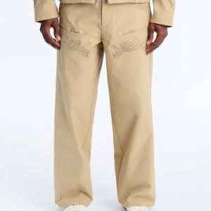 Delaro Embroidered Baggy Pant - Khaki