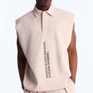 Oversized Inspired By Fear Seersucker Muscle Polo - Light Pink
