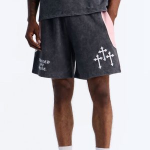 Sacred Embroidery Paneled Sweatshorts - Black