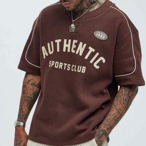 Athletics Sports Club Short Sleeve Henley - Brown