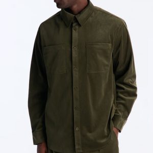 Relaxed Lincoln Park Textured Button Up Shirt - Dark Olive