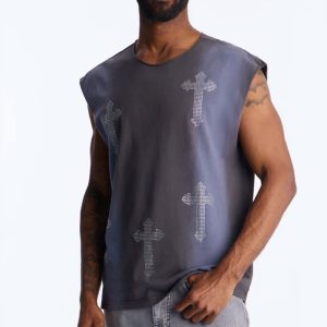 Cross Stone Muscle Tank Tee Shirt - Black